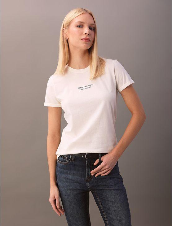 Camiseta Calvin Klein Jeans Feminino Organic Frase - Off White Camiseta Calvin Klein Jeans Feminino Organic Frase Off White g