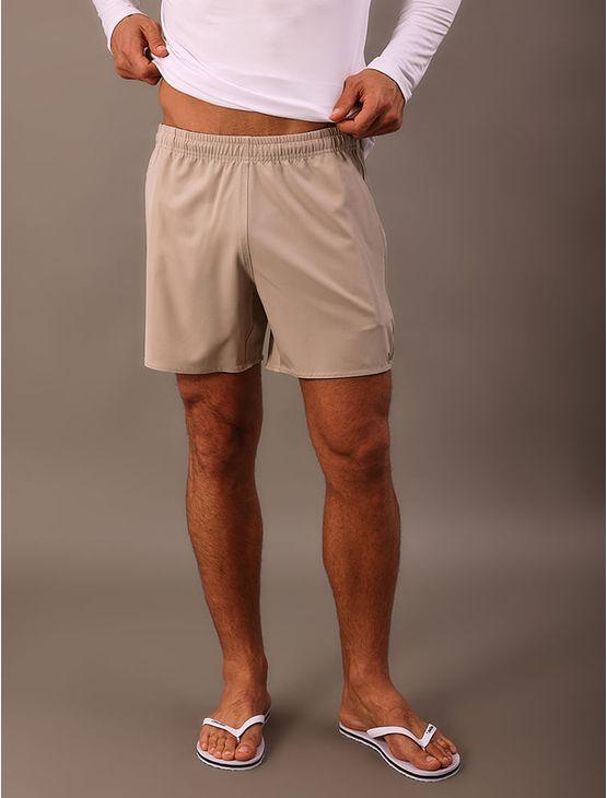 Shorts Elástico Liso Com Logo Lateral - Caqui Claro Shorts Elástico Liso Com Logo Lateral Caqui Claro Gg