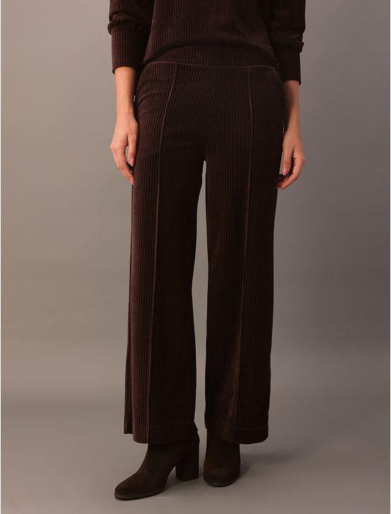 Calça Wideleg Calvin Klein Feminino de Malha de Veludo Cotelê - Marrom Calça Wideleg Calvin Klein Feminino de Malha de Veludo Cotelê Marrom m