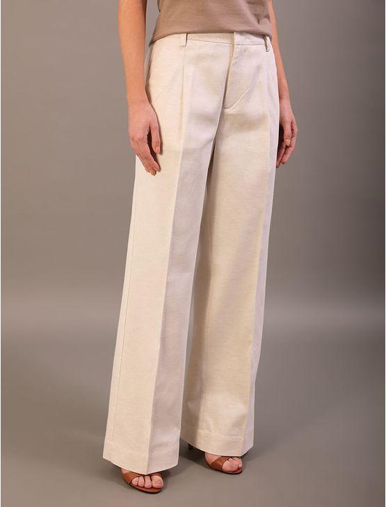 Calça de Alfaiataria Feminina de Linho Misto - Off White Calça de Alfaiataria Feminina de Linho Misto Off White 44