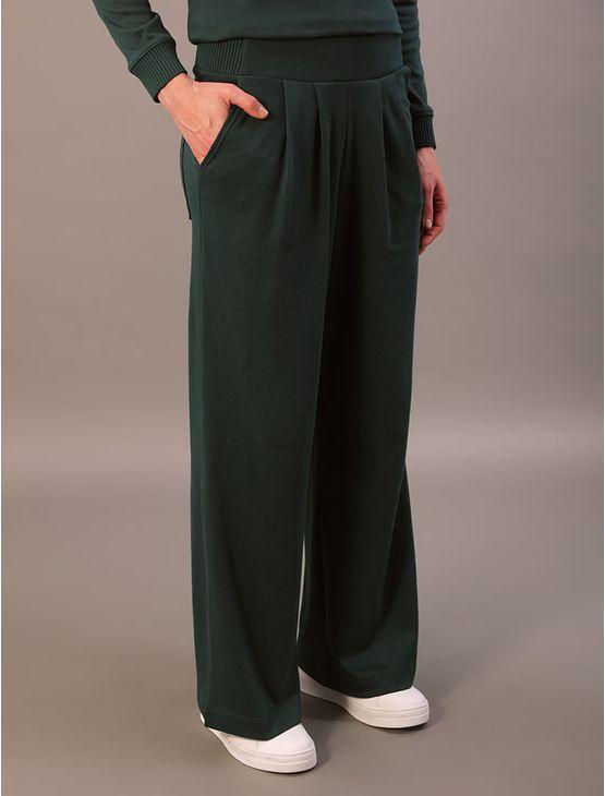 Calça Pantalona Calvin Klein Feminino de Malha - Verde Médio Calça Pantalona Calvin Klein Feminino de Malha Verde Médio p