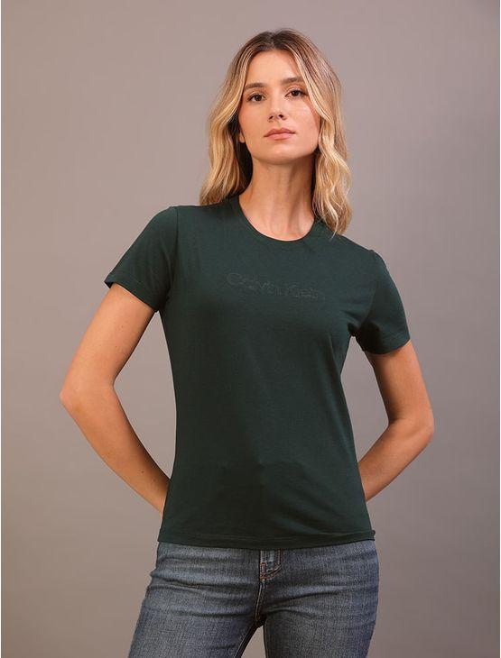 Camiseta Calvin Klein Feminina Logo Embossed Bordado - Verde Médio Camiseta Calvin Klein Feminina Logo Embossed Bordado Verde Médio m