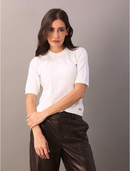Blusa de Tricot Calvin Klein Feminino Manga Curta Com Logo Aop - Off White Blusa de Tricot Calvin Klein Feminino Manga Curta Com Logo Aop Off White g