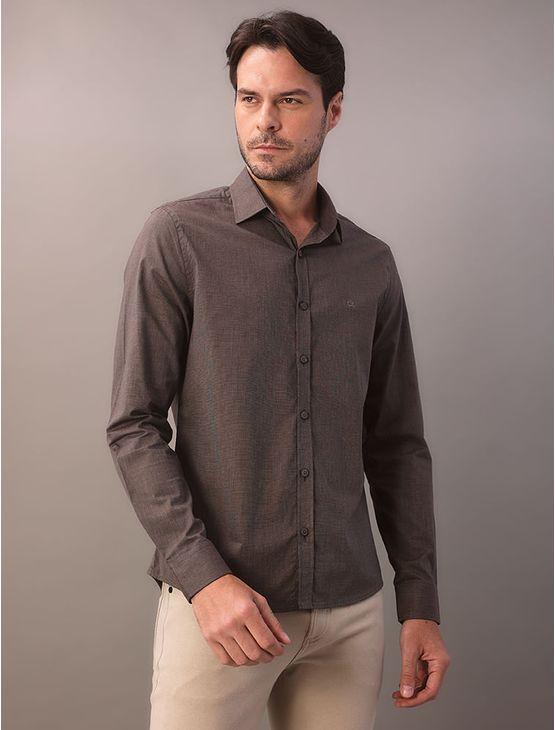 Camisa Manga Longa Masculino Slim Fil a Fil - Marrom Camisa Manga Longa Masculino Slim Fil a Fil Marrom 1