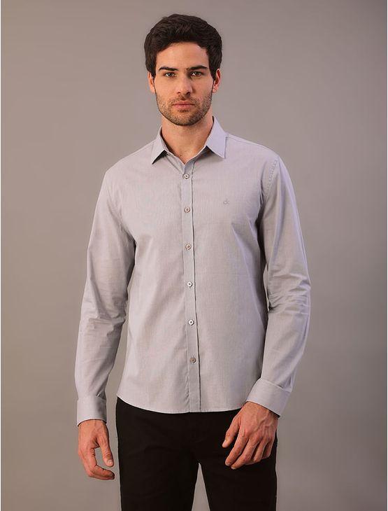 Camisa Manga Longa Masculino Slim Fil a Fil - Cinza Claro Camisa Manga Longa Masculino Slim Fil a Fil Cinza Claro 3