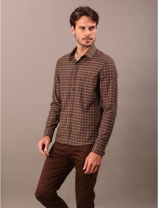 Camisa Manga Longa Masculino Slim Check - Marrom Camisa Manga Longa Masculino Slim Check Marrom 3