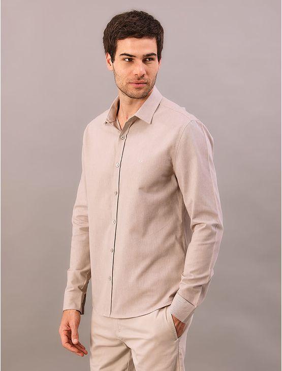 Camisa Manga Longa Slim Sarja Leve - Caqui Medio Camisa Manga Longa Slim Sarja Leve Caqui Medio 1