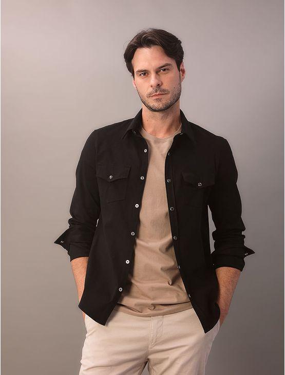 Camisa Manga Longa Slim Cotelê Com Bolsos - Preto Camisa Manga Longa Slim Cotelê Com Bolsos Preto 5