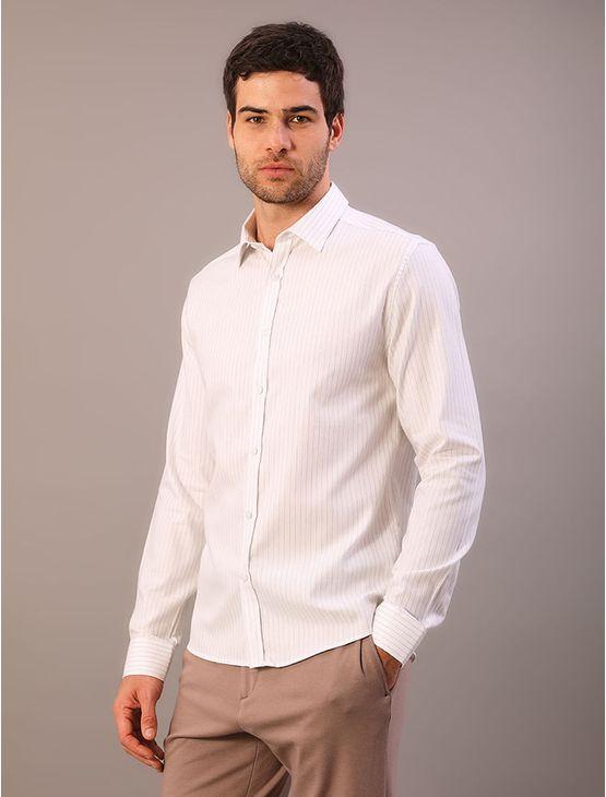 Camisa Manga Longa Slim Maquineta Listras - Branco Camisa Manga Longa Slim Maquineta Listras Branco 1