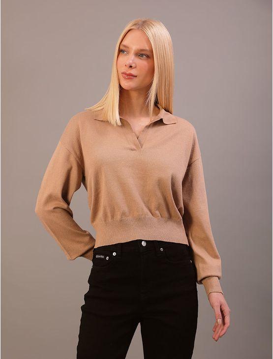 Suéter Calvin Klein Jeans Feminino Manga Longa - Caqui Medio Suéter Calvin Klein Jeans Feminino Manga Longa Caqui Medio g
