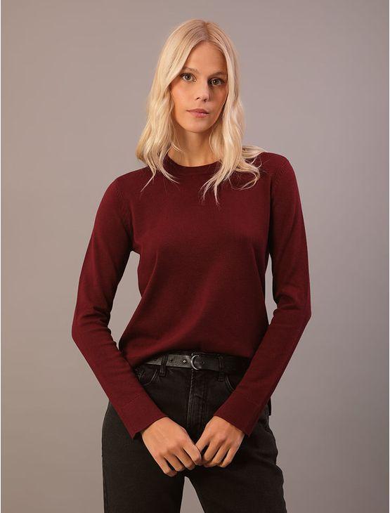 Suéter Calvin Klein Jeans Feminino Tricot Básico Gola Careca - Bordo Suéter Calvin Klein Jeans Feminino Tricot Básico Gola Careca Bordo m