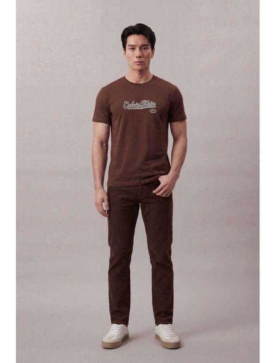 Camiseta Mc Ckj Masc Calvin Bordado - Marrom Camiseta Mc Ckj Masc Calvin Bordado Marrom m