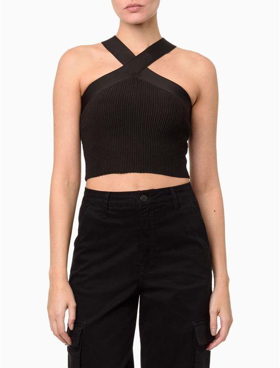 Top Feminino Tricot Decote Cruzado Calvin Klein Jeans - Preto Top Feminino Tricot Decote Cruzado Calvin Klein Jeans Preto Pp