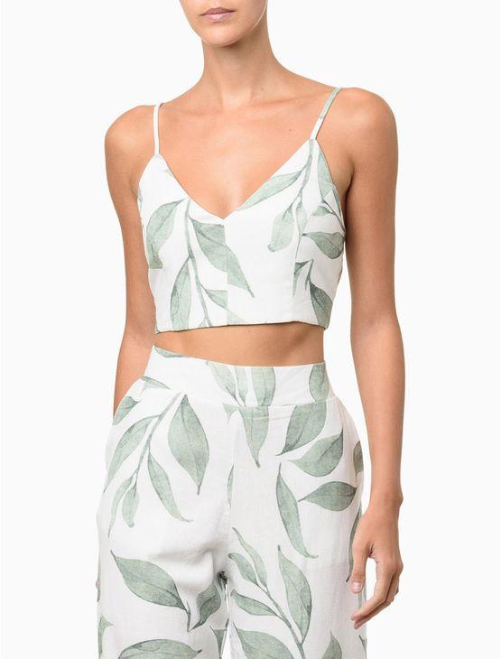 Top Feminino Cropped Linho Estampado Calvin Klein Jeans - Branco Top Feminino Cropped Linho Estampado Calvin Klein Jeans Branco 36