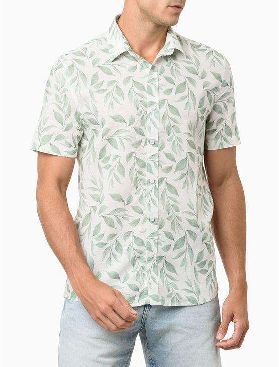 Camisa Masculina Folhagens Aquarela - Branco Camisa Masculina Folhagens Aquarela Branco Ggg