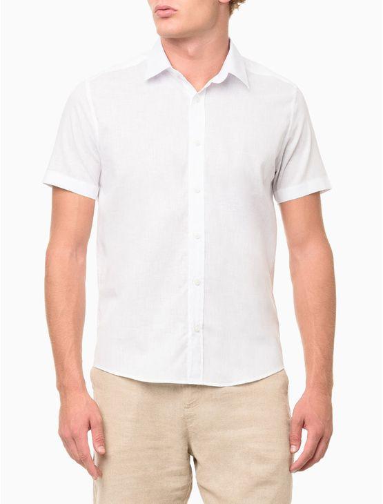 Camisa Masculina Cotton Linen Bordado - Branco Camisa Masculina Cotton Linen Bordado Branco Gg