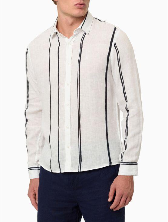 Camisa Masculina Listras Linen - Branco Camisa Masculina Listras Linen Branco 3
