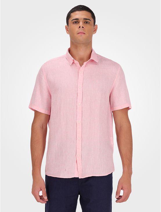 Camisa Masculina Manga Curta Cannes Linen - Rosa Claro Camisa Masculina Manga Curta Cannes Linen Rosa Claro 1