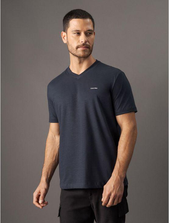 Camiseta Masculina Slim Flamê Calvin Klein - Azul Marinho Camiseta Masculina Slim Flamê Calvin Klein Azul Marinho m
