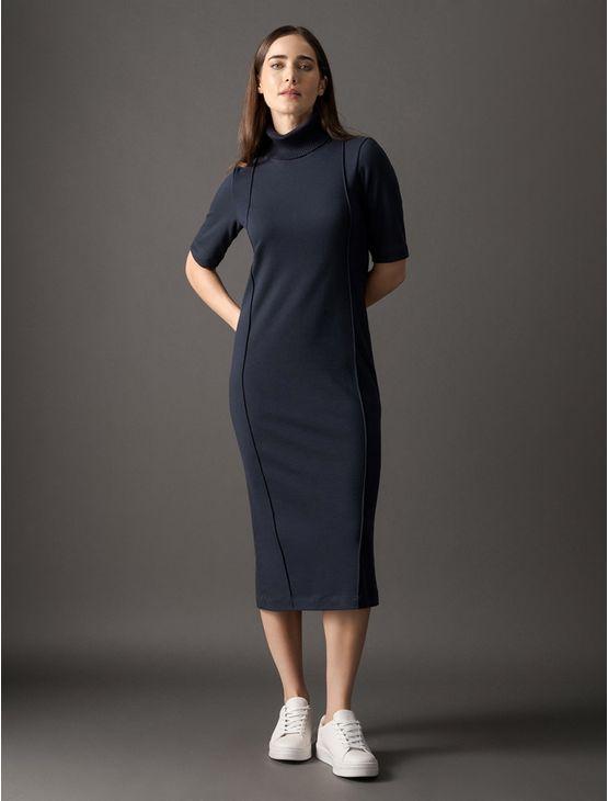 Vestido Feminino Midi Gola Alta Calvin Klein - Marinho Vestido Feminino Midi Gola Alta Calvin Klein Marinho Pp