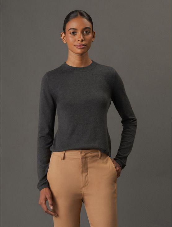 Blusa Feminina Tricot Justa Calvin Klein Jeans - Preto Fosco Blusa Feminina Tricot Justa Calvin Klein Jeans Preto Fosco m