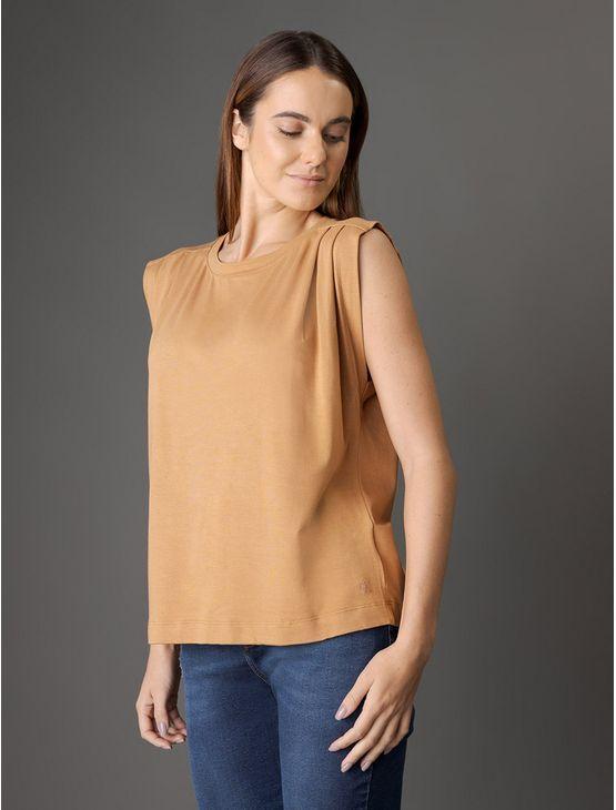 Camiseta Feminina Pregas No Ombro Calvin Klein Jeans - Havana Camiseta Feminina Pregas No Ombro Calvin Klein Jeans Havana p