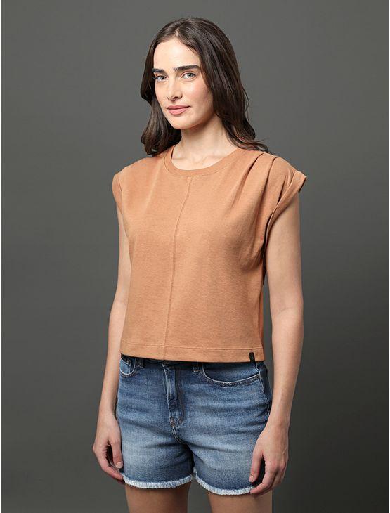 Blusa Feminina Pregas Ombro Calvin Klein Jeans - Havana Blusa Feminina Pregas Ombro Calvin Klein Jeans Havana p