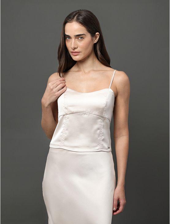 Top Feminino Acetinado Calvin Klein Jeans - Off White Top Feminino Acetinado Calvin Klein Jeans Off White 36
