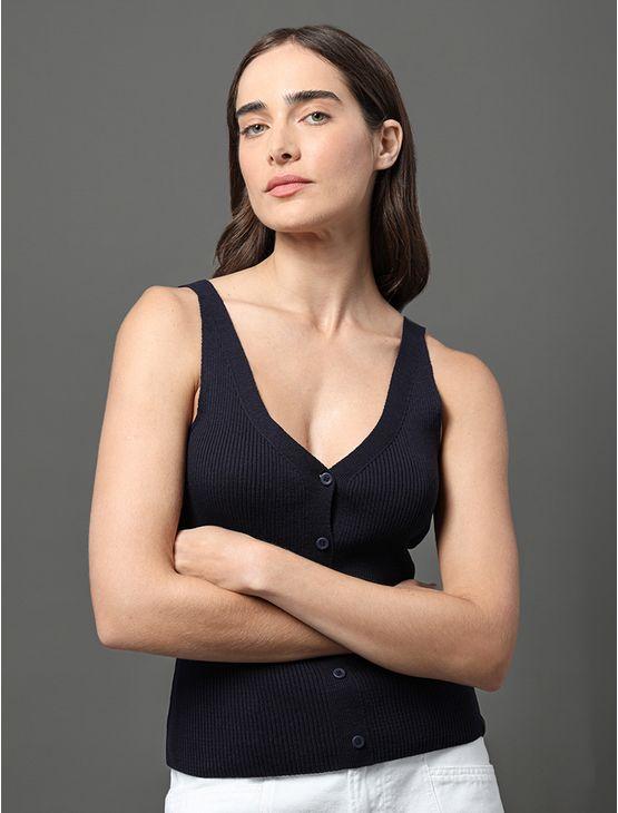 Top Feminino Tricot Canelado Calvin Klein Jeans - Marinho Top Feminino Tricot Canelado Calvin Klein Jeans Marinho g