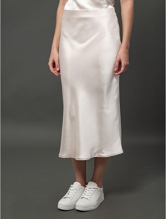 Saia Midi Acetinada Calvin Klein Jeans - Off White Saia Midi Acetinada Calvin Klein Jeans Off White 42