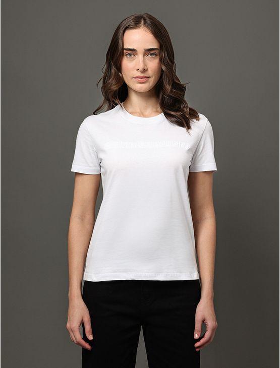 Camiseta Feminina Bordado Alto Relevo Calvin Klein Jeans - Branco Camiseta Feminina Bordado Alto Relevo Calvin Klein Jeans Branco Pp