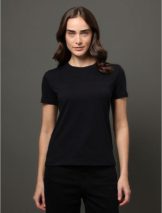 Camiseta Feminina Bordado Alto Relevo Calvin Klein Jeans - Preto Camiseta Feminina Bordado Alto Relevo Calvin Klein Jeans Preto Pp
