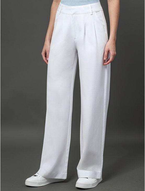Calça Feminina Pantalona Linho Misto Calvin Klein - Branco Calça Feminina Pantalona Linho Misto Calvin Klein Branco 42