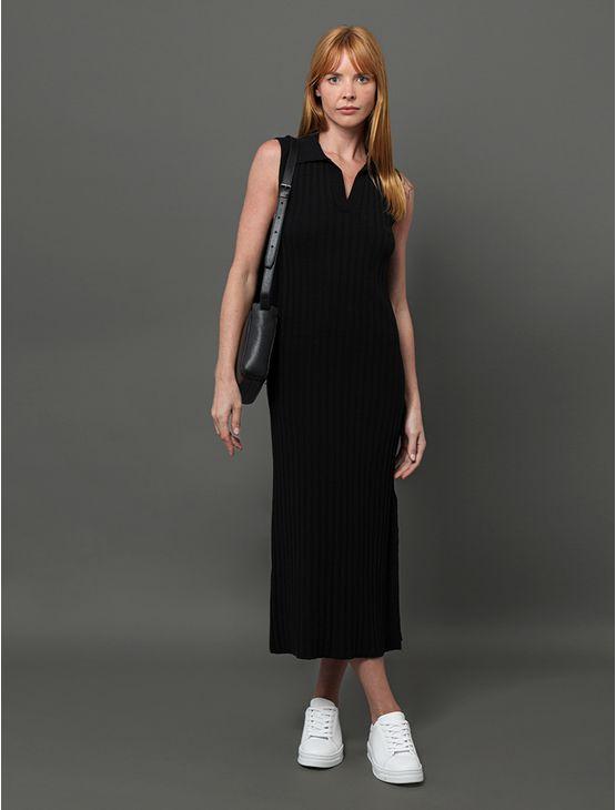 Vestido Feminino Tricot Canelado Calvin Klein - Preto Vestido Feminino Tricot Canelado Calvin Klein Preto Pp