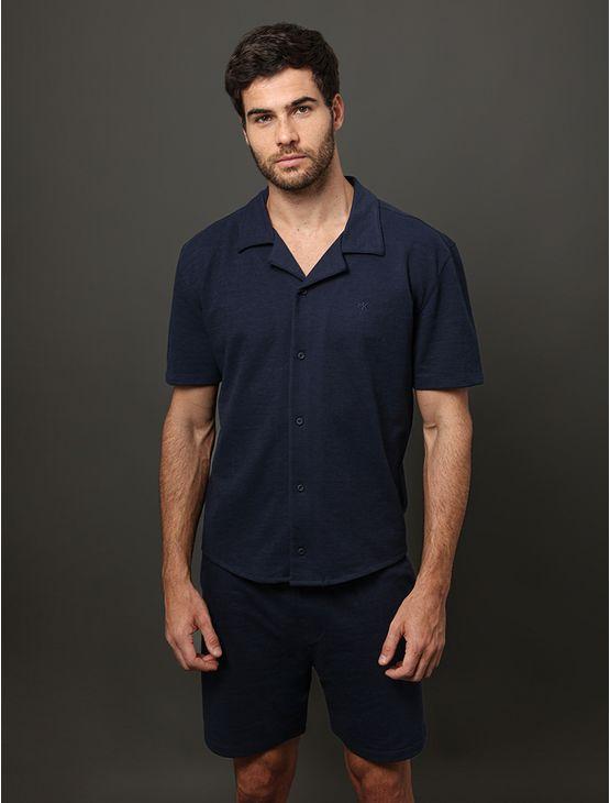 Camisa Masculina Soft Gola Cubana Calvin Klein Jeans - Marinho Camisa Masculina Soft Gola Cubana Calvin Klein Jeans Marinho Pp
