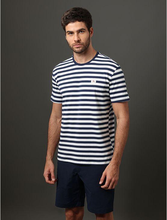 Camiseta Masculina Listrado Calvin Klein Jeans - Marinho Camiseta Masculina Listrado Calvin Klein Jeans Marinho Pp