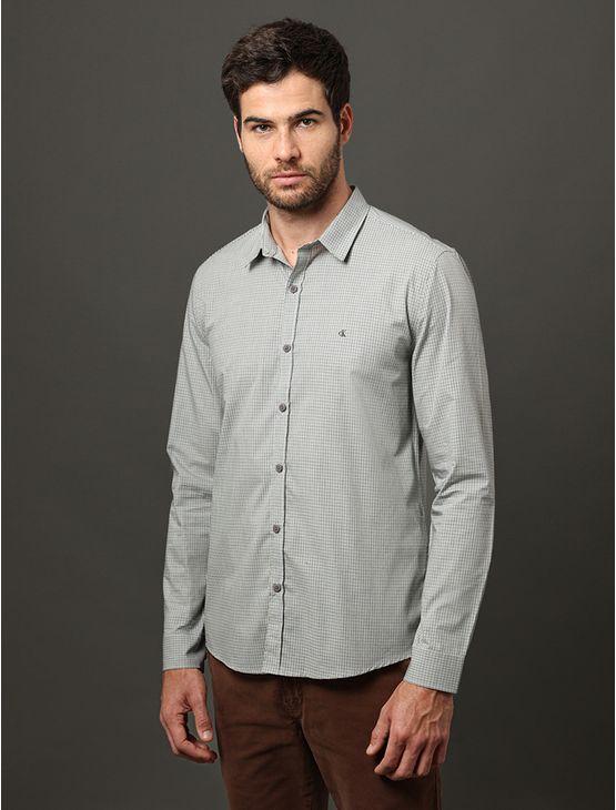 Camisa Masculina Slim Fio 50 Micro Check Calvin Klein Jeans - Verde Camisa Masculina Slim Fio 50 Micro Check Calvin Klein Jeans Verde Gg