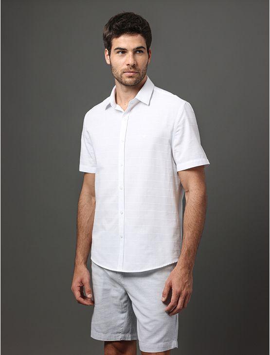 Camisa Masculina Listras Relevo Calvin Klein - Branco Camisa Masculina Listras Relevo Calvin Klein Branco 1