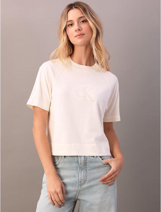 Camiseta Calvin Klein Jeans Feminino Silk Riscas - Off White Camiseta Calvin Klein Jeans Feminino Silk Riscas Off White g