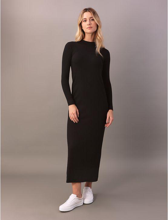 Vestido Manga Longa Calvin Klein Jeans Feminino Rib Trançador - Preto Vestido Manga Longa Calvin Klein Jeans Feminino Rib Trançador Preto m
