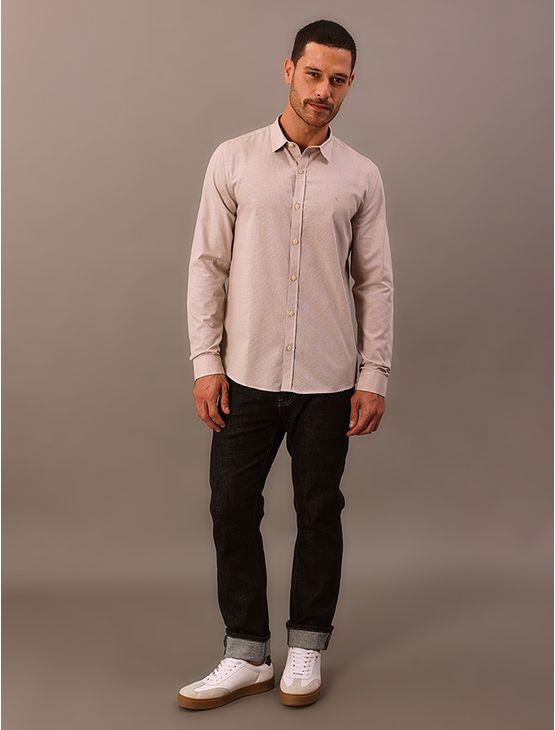 Camisa Manga Longa Slim Calvin Klein Jeans Micro Vichy - Caqui Claro Camisa Manga Longa Slim Calvin Klein Jeans Micro Vichy Caqui Claro Ggg
