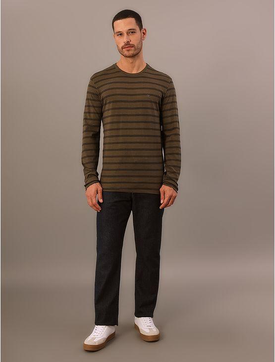 Camiseta Manga Longa Calvin Klein Jeans Masculino Malhão Listrado - Militar Camiseta Manga Longa Calvin Klein Jeans Masculino Malhão Listrado Militar Pp