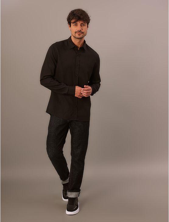 Camisa Manga Longa Calvin Klein Jeans Regular Linho Com Viscose - Preto Camisa Manga Longa Calvin Klein Jeans Regular Linho Com Viscose Preto p