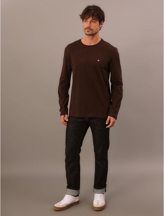 Camiseta Manga Longa Calvin Klein Jeans Masculino Calvin Klein Bordado - Cafe Camiseta Manga Longa Calvin Klein Jeans Masculino Calvin Klein Bordado Cafe Pp