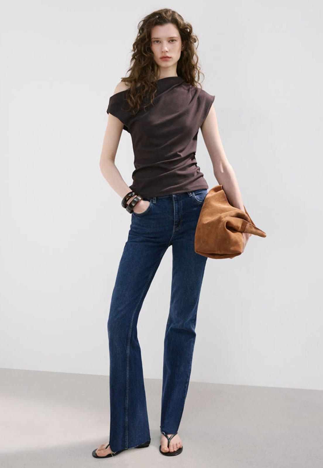 Calça Jeans Feminina Mango Fiona Flare Azul