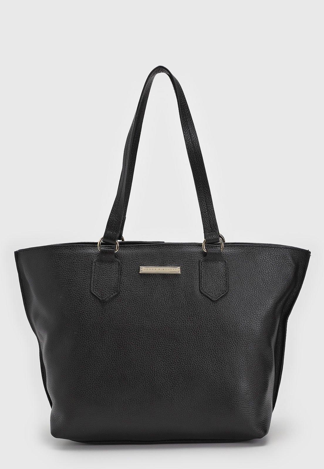 Bolsa Tiracolo Jorge Bischoff Logo Metalizado Preta