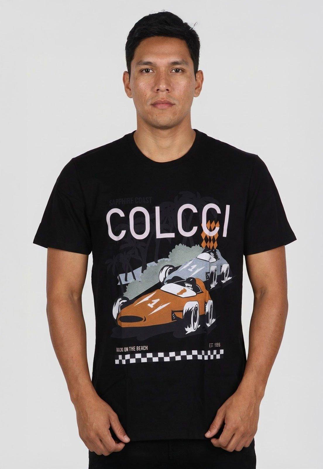 Camiseta Masculina Colcci Estampa Corrida Preta