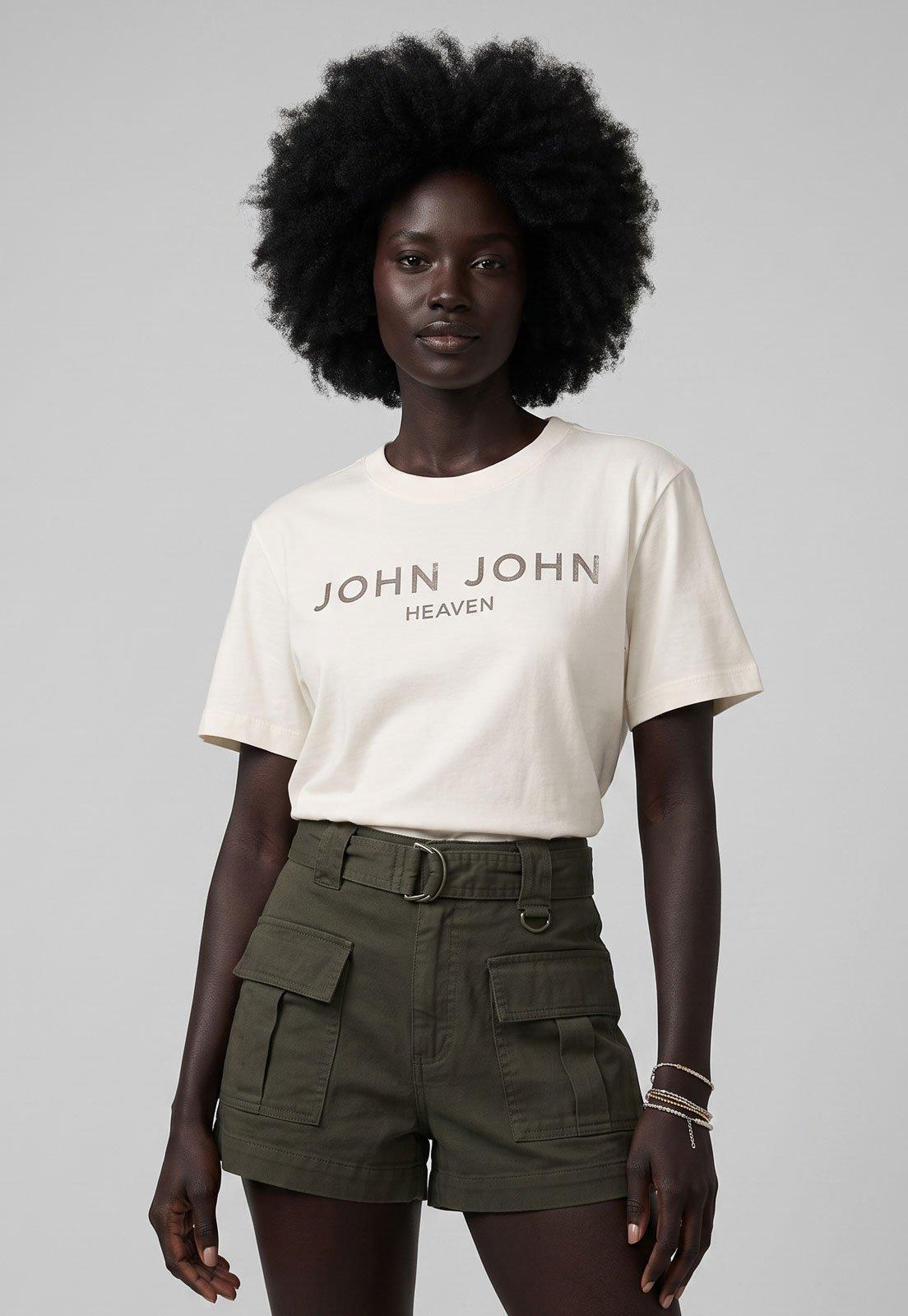Camiseta Feminina John John Decote Redondo Algodão Branco