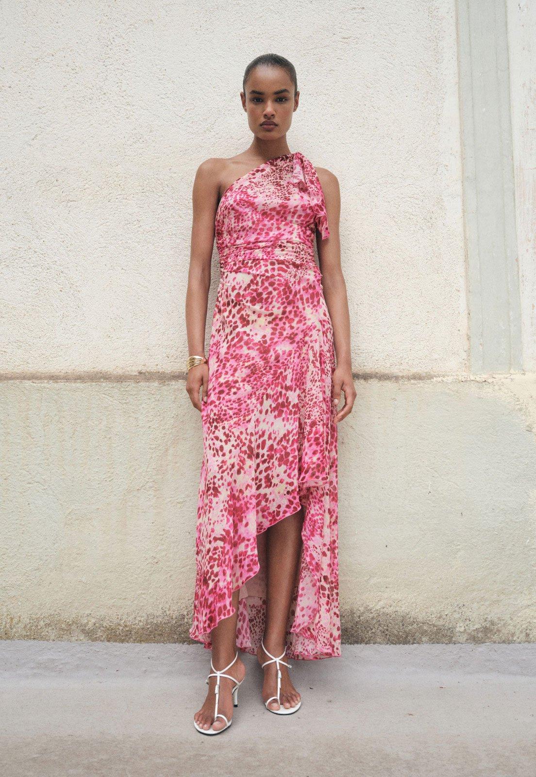 Vestido Feminino Mango Corinne Assimétrico Rosa