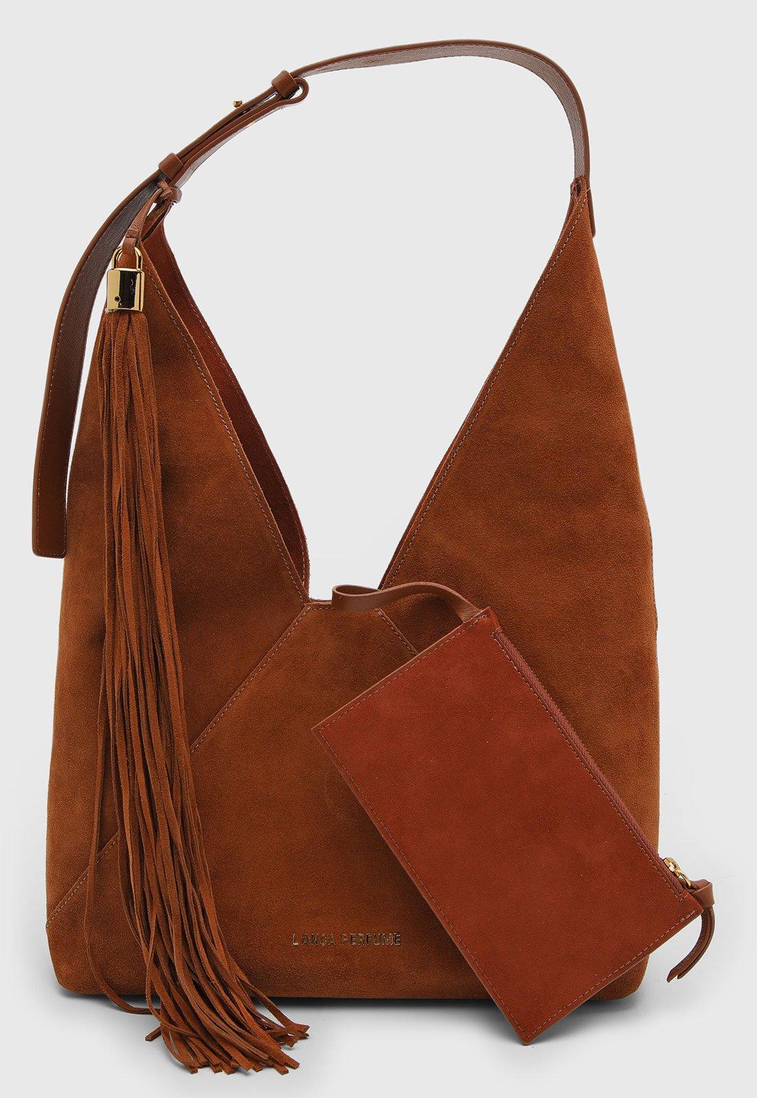 Bolsa Feminina Lança Perfume e Necessaire Franjas Terracota